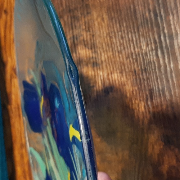 Signed Travis Fused Art Glass Dinner Plate Blue Iris Fused Glass Dinner … - Picture 6 of 7